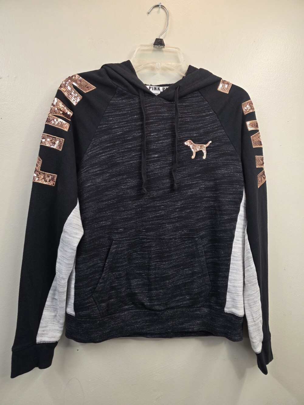 VICTORIAS SECRET PINK M BLING MARLED "PINK" LIMITED EDITION SEQUIN DOG HOODIE